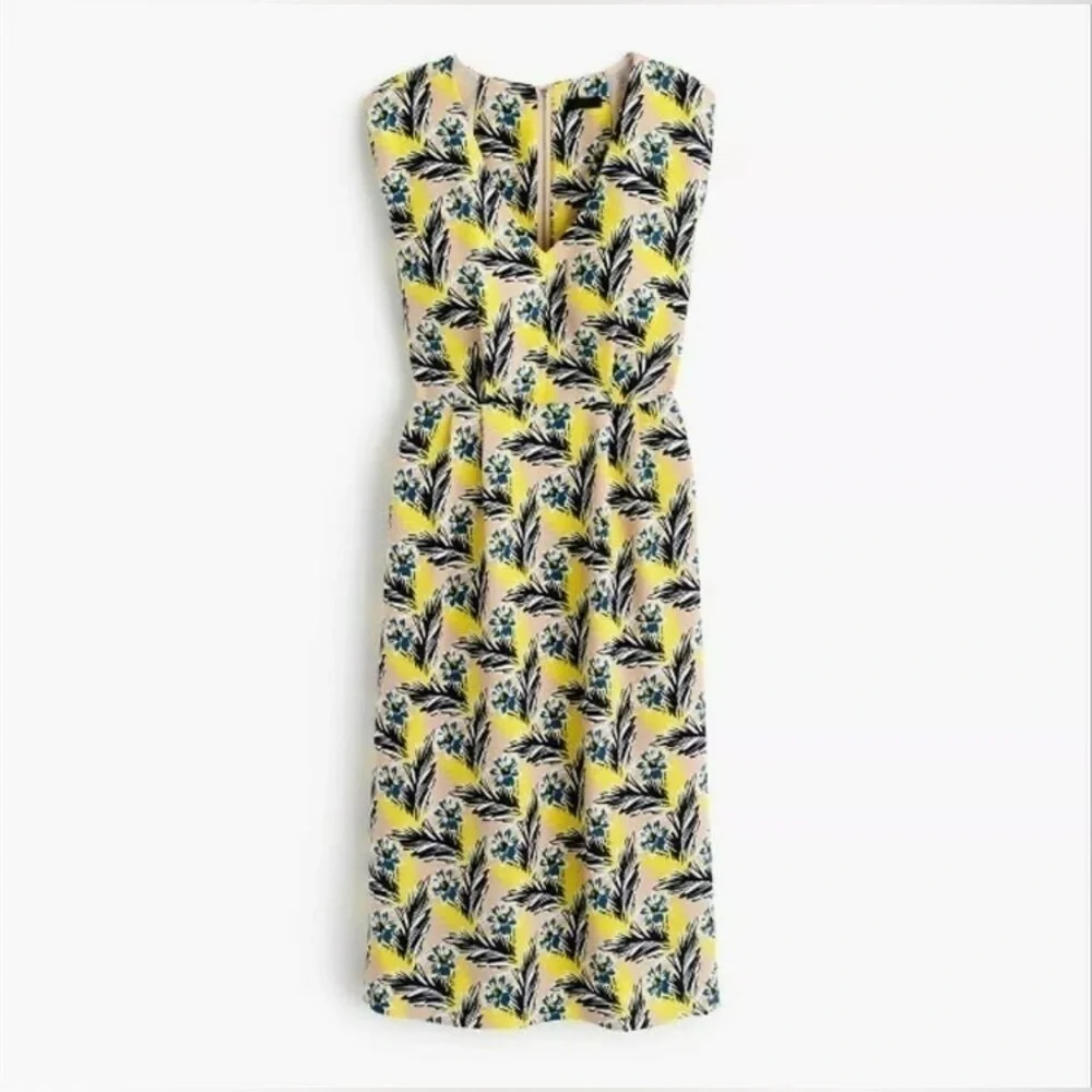 J Crew Yellow Floral Dress Spring Meadow Sleeveless 100% Silk Midi 4P Petite
